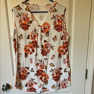 Floral Sleeveless Top - Orange and White